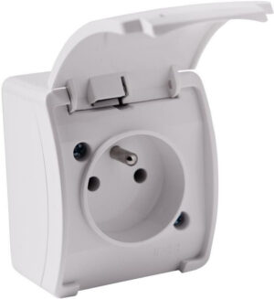 Gniazdo natynkowe pojedyncze z uziemieniem, z klapką Viplast Koala Białe IP44 161-01