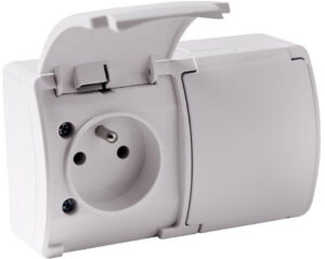 Gniazdo natynkowe podwójne z uziemieniem, z klapką Viplast Koala Białe IP44 162-01