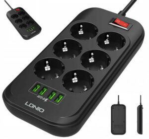 Listwa zasilająca Ldnio SE6403 6 Gniazd + 4x USB Przedłużacz