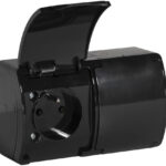 Gniazdo natynkowe podwójne z uziemieniem, z klapką Viplast Koala Czarne IP44 162-05